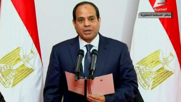 Former army chief Abdel Fattah al-Sisi takes the oath of office.