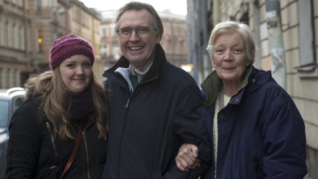 Australian Greenpeace activist Colin Russell,  with his wife Christine Russell and daughter Madeleine after his release from jail in Russia.