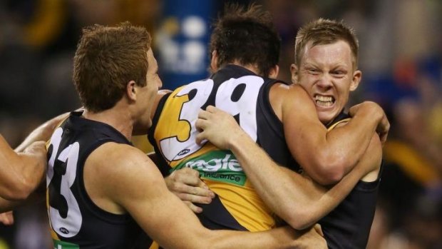 Jack Riewoldt kicked four goals after half-time against the Dogs.