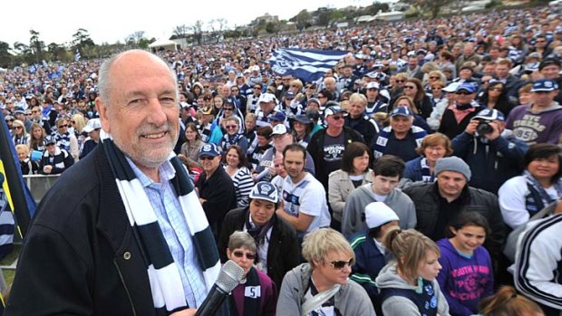 Colin Carter with Geelong supporters yesterday.