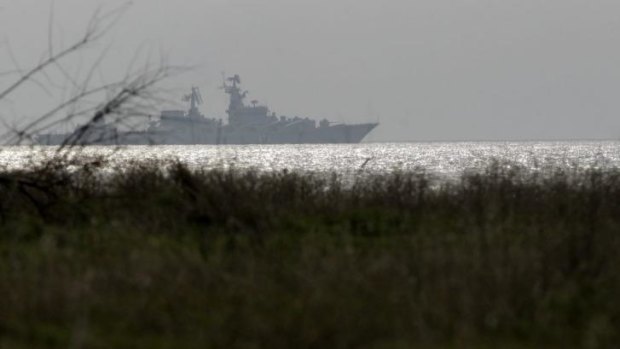 The Russian guided missile cruiser Moskva on patrol in the Black Sea.