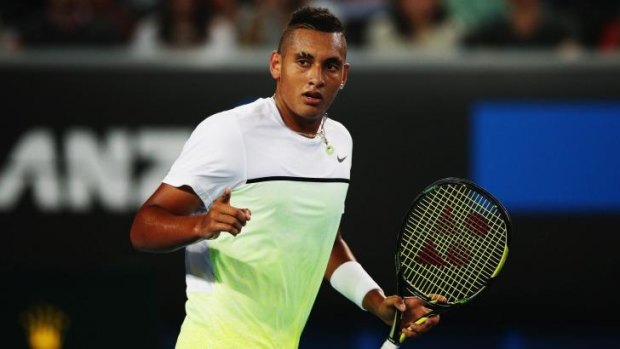 Australian tennis player Nick Kyrgios in his first round match against Federico Delbonis of Argentina.