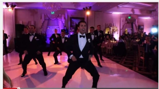 Bootylicious: Sean Rajaee performing a choreographed dance to Beyonce with his groomsmen.
