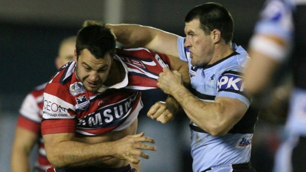 Paul Gallen and David Shillington come to blows during a match in 2008.