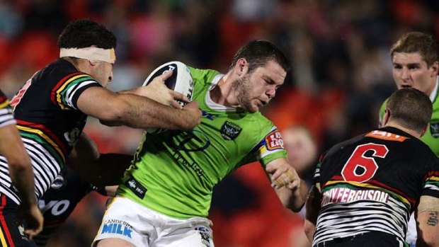Lucky escape ... Canberra Raiders lock Shaun Fensom, playing against the Penrith Panthers, avoided a serious operation to remove his kidney.