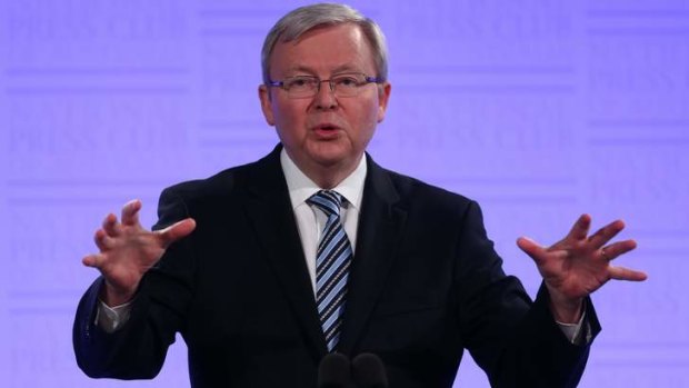 Prime Minister Kevin Rudd addresses the National Press Club in Canberra.