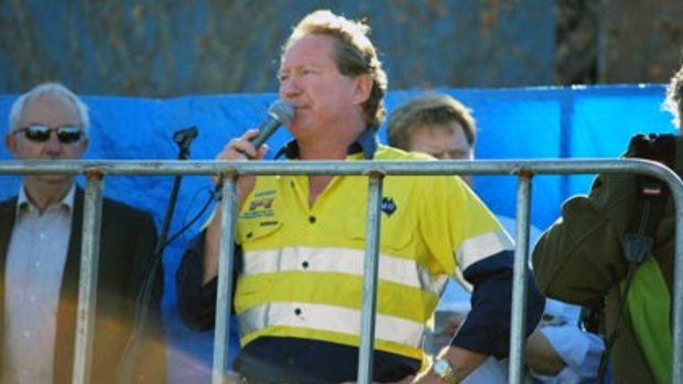 Andrew Forrest addresses the crowd at today's rally in the city.