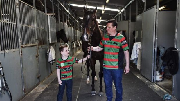 Twin prides: Joe Pride and his son Brave show their colours with Epsom hope Laser Hawk.