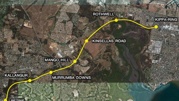 A map of the proposed Petrie to Kippa-Ring rail link.