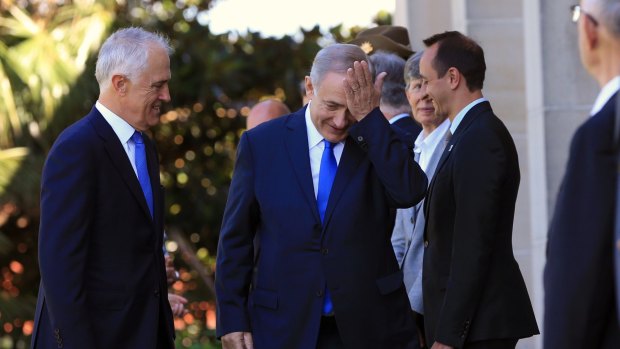 Prime Minister Malcolm Turnbull (left) and Israeli Prime Minister Benjamin Netanyahu discussed 'THAT' two-state solution during the latter's visit to Sydney.