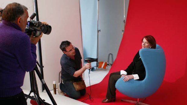 Image making . . . hairdresser Brad Mullins creates a gentle breeze for a photo shoot for <i>The Australian Women's Weekly</i>.