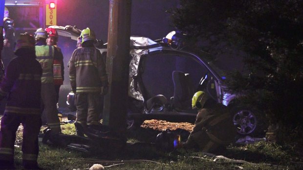 The car crashed into a telegraph pole on Willoughby Road, Wamberal.