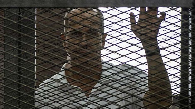 Jailed: Peter Greste in court.