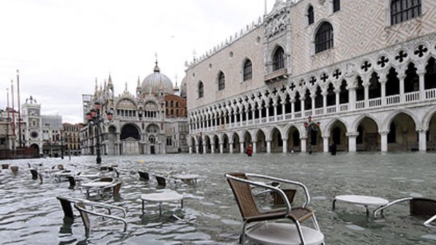 Aqua alta: Flood waters cover Venice's St Mark's Square.