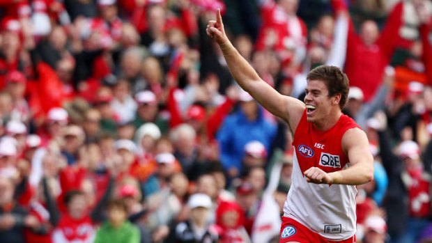 Chalk up another ... Craig Bird's goal in the last quarter gave the Swans a moment's respite in a frenetic run home against St Kilda.