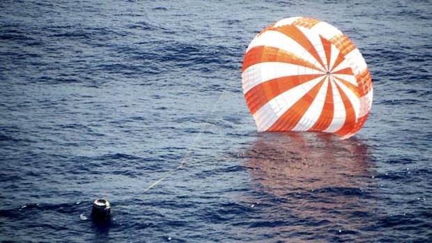 SpaceX's Dragon capsule after safely splashing down 400km off the coast of southern California.
