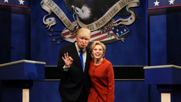 Alec Baldwin as Donald Trump, and Kate McKinnon as Hillary Clinton.
