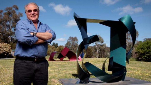 Brought home: Sculptor Michael Le Grand with works he once exhibited in Sculpture by the Sea now in his garden in Murrumbateman near Canberra.