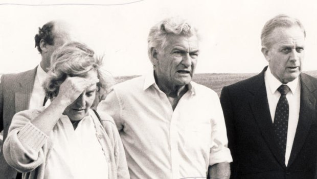 A Labor legend ... Lionel Bowen (right) with the Hawkes.