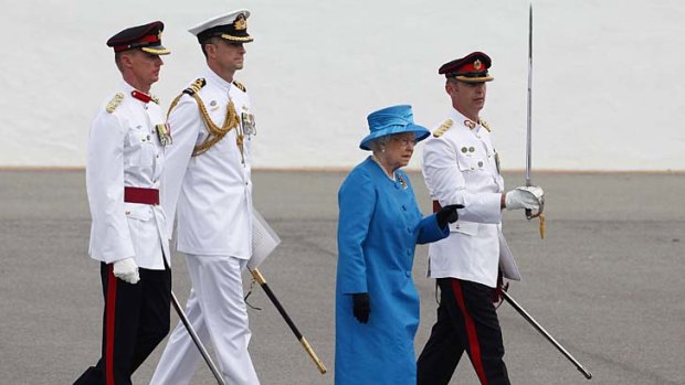 Queen Elizabeth attends the Presentation of Colours at the Royal Military College in Canberra.