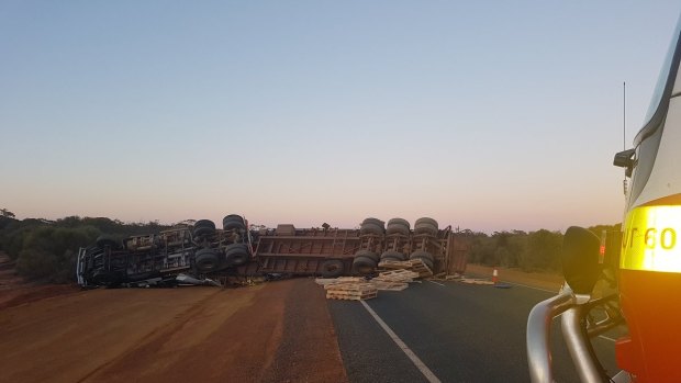 The road train blocked both lanes of Great Eastern Highway.