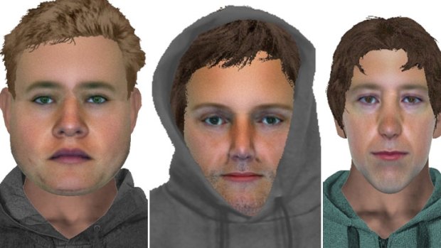 Computer-generated images of the three men wanted over the rape of a teenager in Albury. 