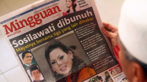 A Malaysian local newspaper with the headline "Sosilawati murdered".