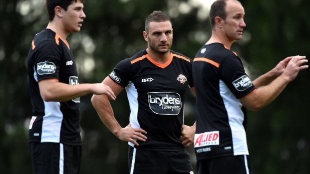 Back in the fold: Robbie Farah at Wests Tigers training on Monday morning. 