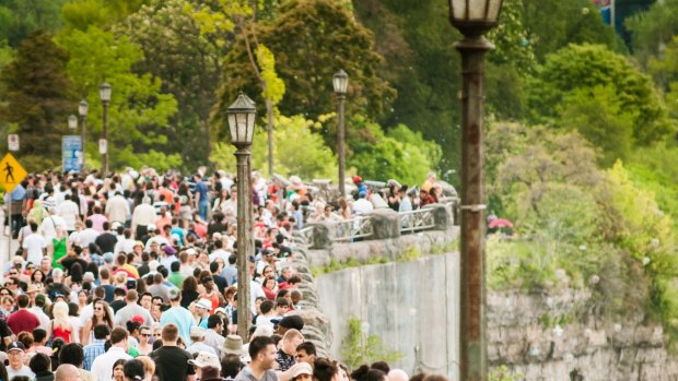 Just a few tourists on the Canadian side of Niagara Falls.