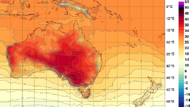 Tuesday at 5pm AEDT shows south-eastern Australia warming up.