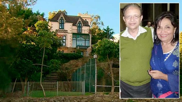 The mansion where Shahnaz Qidwai, pictured with her husband Dr Khalid Qidwai, was found dead.
