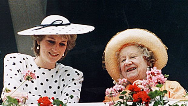 Happier times ... Princess Diana and the Queen Mother at Royal Ascot.
