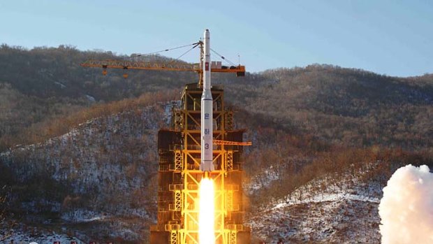 The Unha-3 rocket carrying the second version of Kwangmyongsong-3 satellite launches North Pyongan on Wednesday.