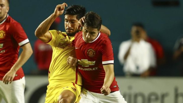 Ander Herrera, right, playing for Manchester United in the International Championship Cup.
