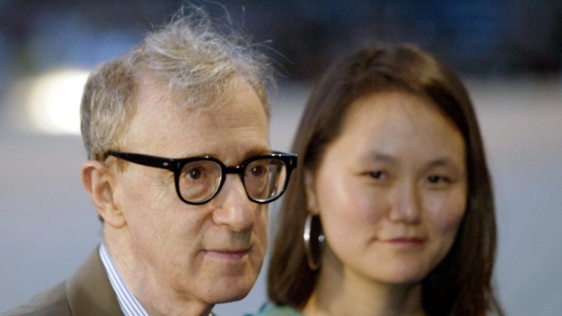 Again: In his new film, Irrational Man, filmmaker Woody Allen, pictured here with wife Soon Yi, has once again explored the attraction of a middle-aged man to a much younger woman/girl.   