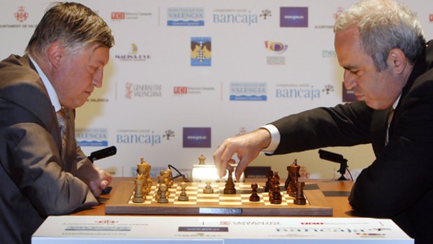 Former chess world champions Garry Kasparov and Anatoly Karpov.