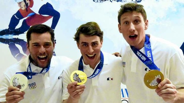 Challenge: French ski cross medallists Jonathan Midol, Jean Frederic Chapuis and Arnaud Bovolenta.