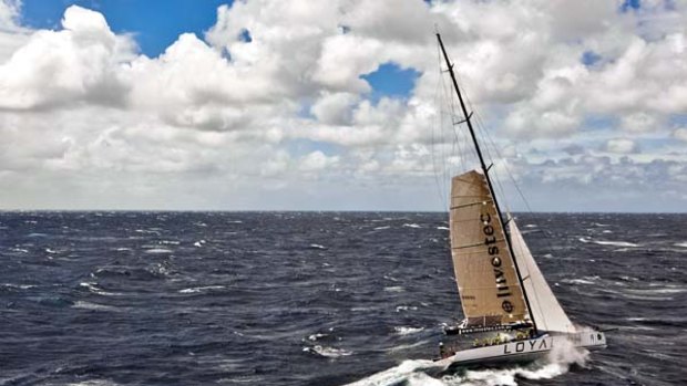 Bass heavy ... Investec Loyal ploughs through the heavy seas of Bass Strait in the Sydney to Hobart race.