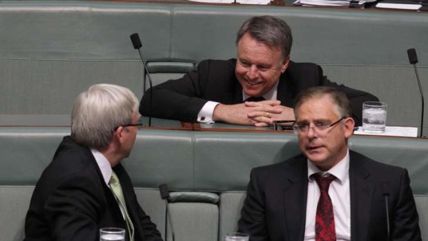 Labor MPs Kevin Rudd and Joel Fitzgibbon during Question Time.