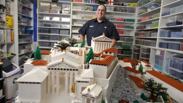 120,000 bricks later: Ryan McNaught in front of his Lego Acropolis.