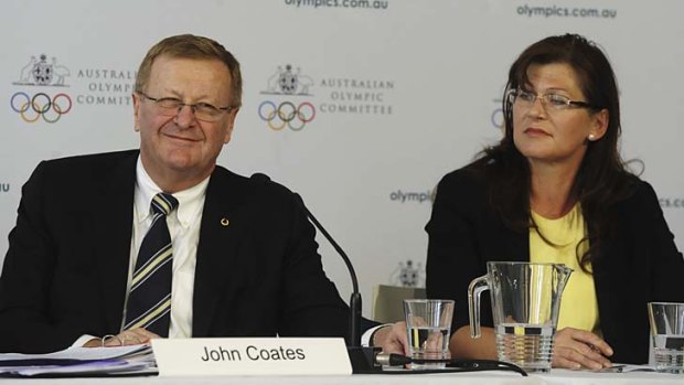 AOC president John Coates and Sport Minister Kate Lundy at the Australian Olympic Committee annual general meeting in Sydney on Saturday.