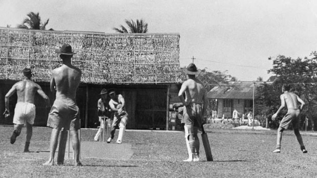 Caught &#8230; Diggers on an improvised wicket in Malaya during World War II.