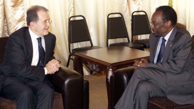 Malian interim president Dioncounda Traore, right, meets with UN Special Envoy for Sahel, Romano Prodi in Bamako.