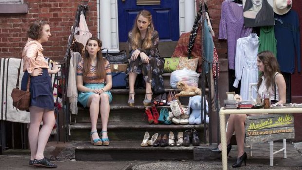 Lena Dunham, left, and the cast of <i>Girls</i> in season two.