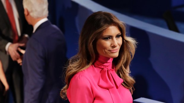 Melania Trump donned a Gucci pussy bow blouse for the second presidential debate. She rarely wore US designers over her husband's campaign.