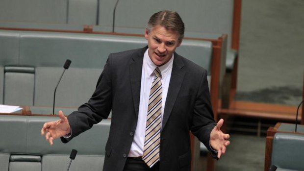 Independent MP Rob Oakeshott speaks to a matter of public importance about Craig Thomson at Parliament House.