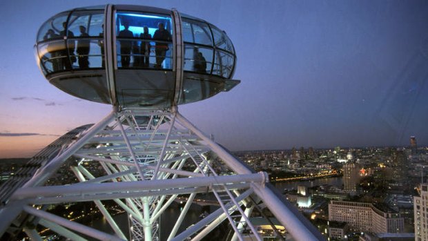 View to a thrill: A pod on the London Eye high above the city's skyline.