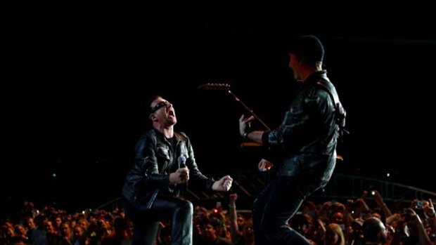 Hair-parting stuff ... the big boys of U2 wow Sydney at the ANZ stadium. They're big enough to make Jay-Z seem small.