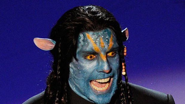 Big blue mess ... Ben Stiller dressed as a Na'vi at the 2010 Oscars.