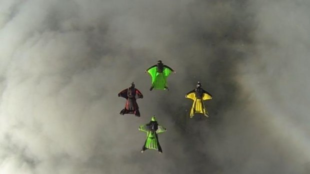 Wingsuit pilots in action above Goulburn.